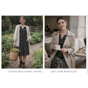 Angie Women Floral Shirt Dress Black M Cottagecore Quiet Luxury Layered